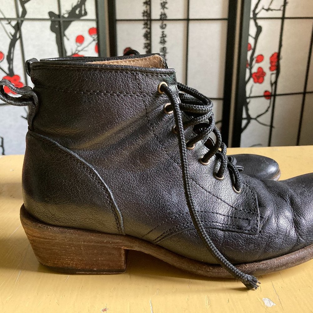 Broken in black Frye ankle boots